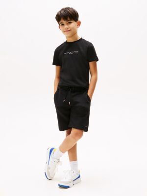 black t-shirt and sweat shorts set for boys tommy hilfiger