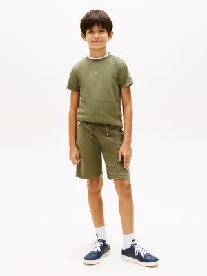 green essential logo t-shirt and shorts set for boys tommy hilfiger