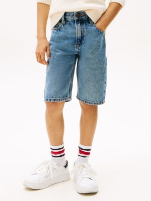 shorts in denim con taglio dritto blu da bambini tommy hilfiger