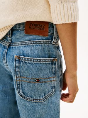 shorts in denim con taglio dritto blu da bambini tommy hilfiger