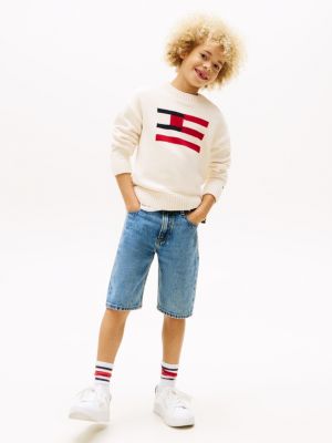 blue straight leg denim shorts for boys tommy hilfiger