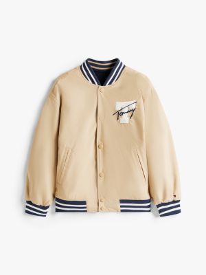 beige reversible back logo relaxed bomber jacket for boys tommy hilfiger