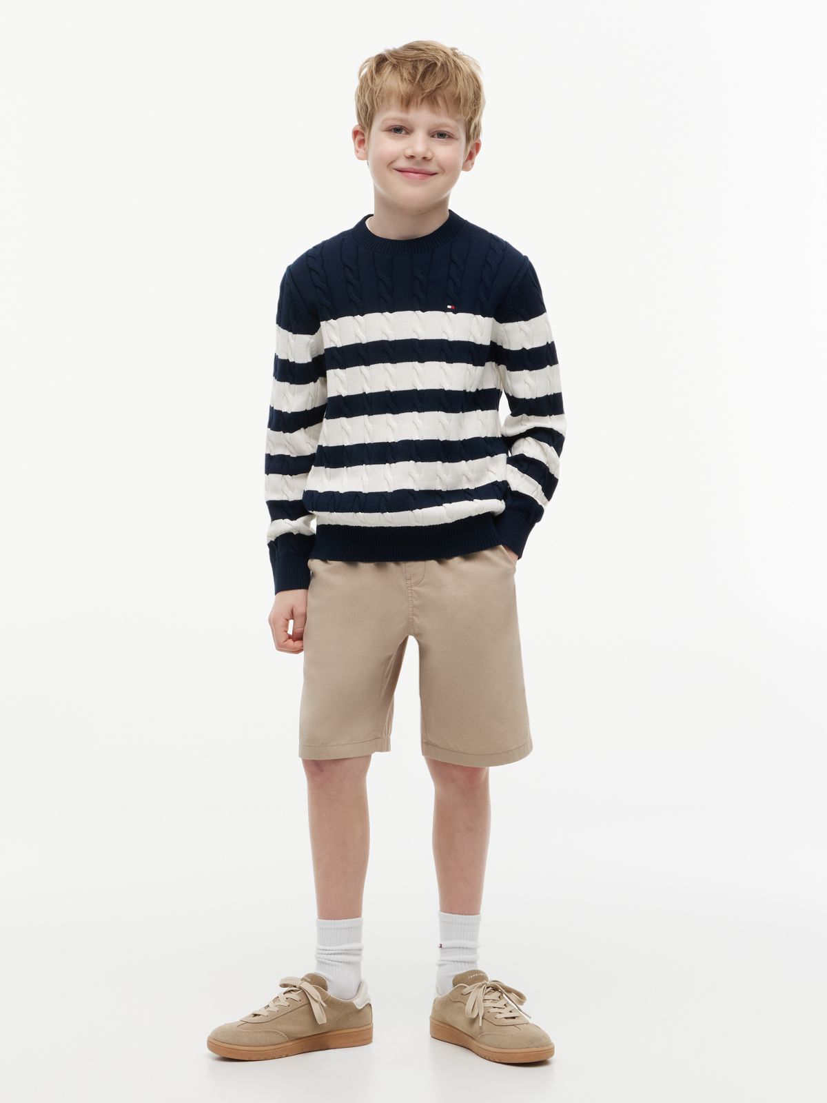 Cable Knit Crew Neck Jumper — Blue
