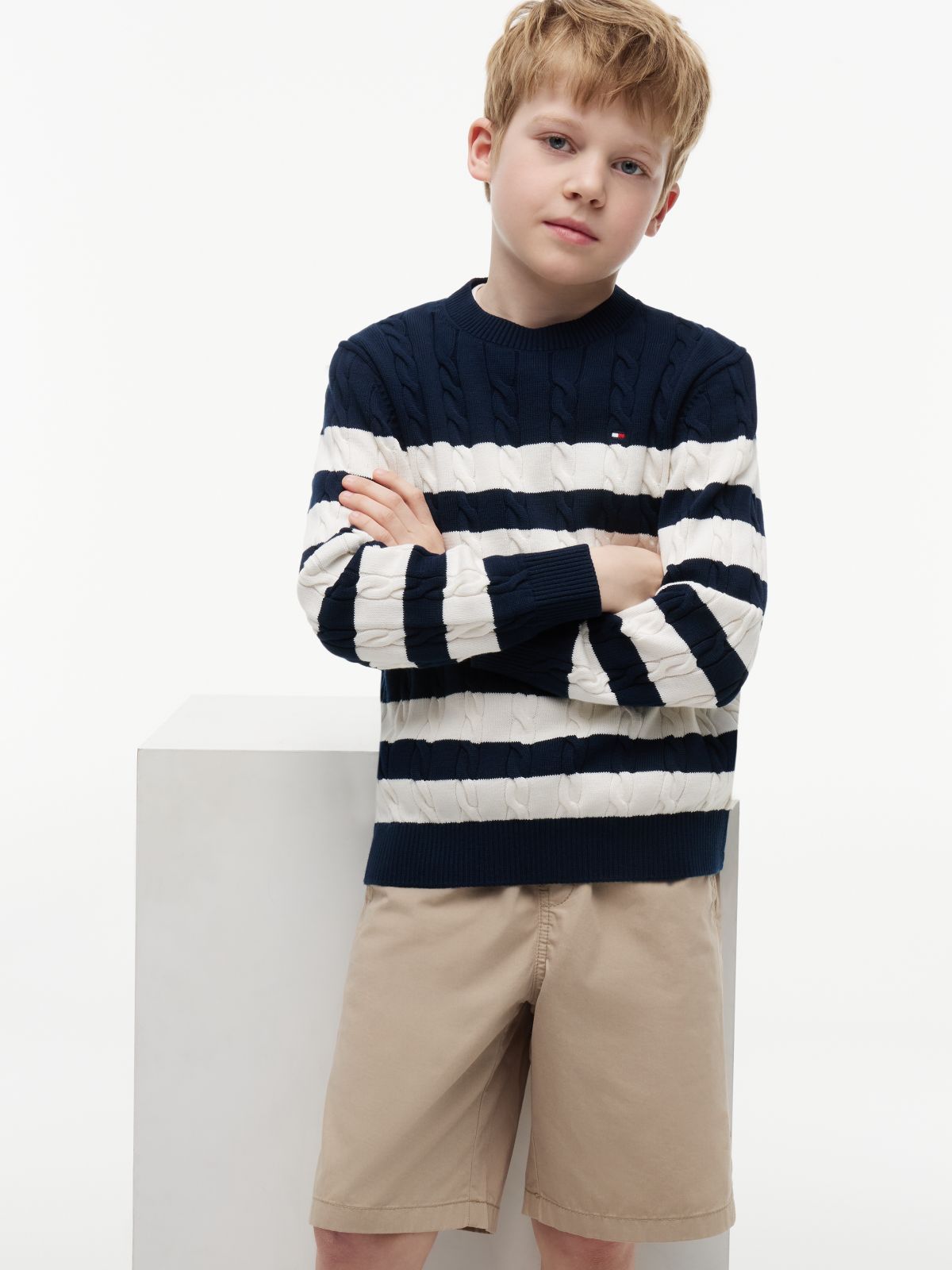 Cable Knit Crew Neck Jumper — Blue