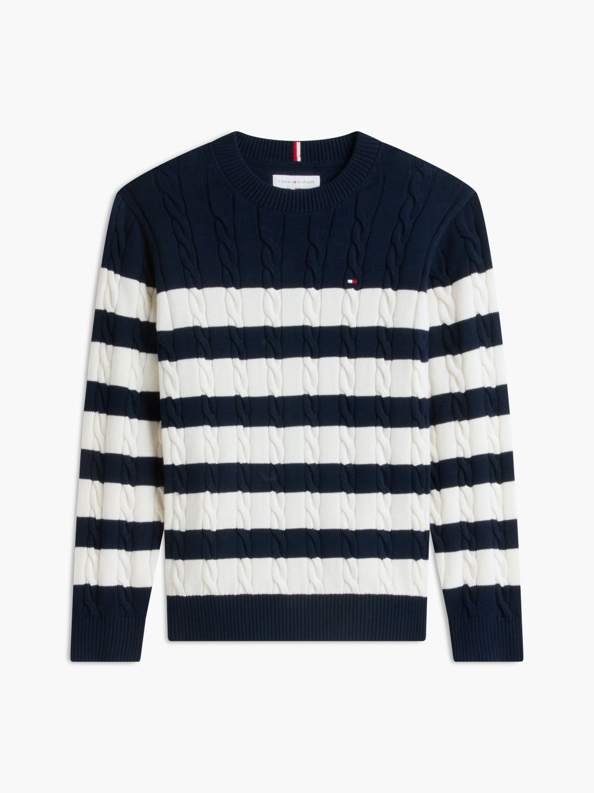 Cable Knit Crew Neck Jumper — Blue