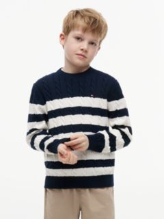 Cable Knit Crew Neck Jumper — Blue 1