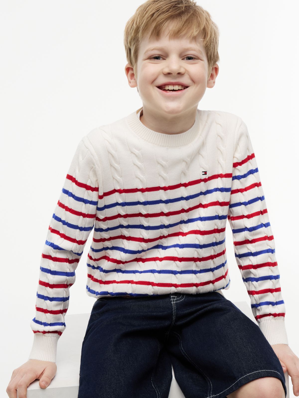 Cable Knit Crew Neck Jumper — Multi