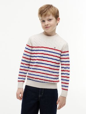 multi essential kabelgebreide trui met ronde hals voor jongens - tommy hilfiger