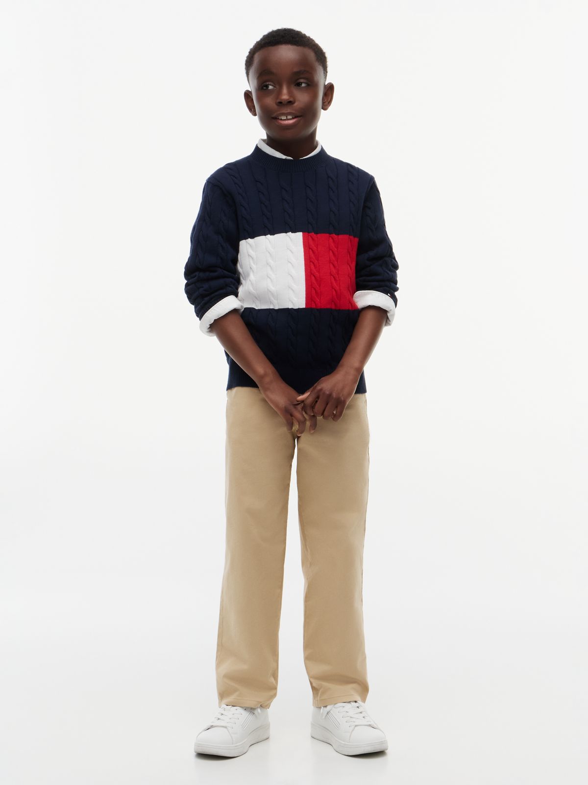 Cable Knit Crew Neck Jumper — Blue