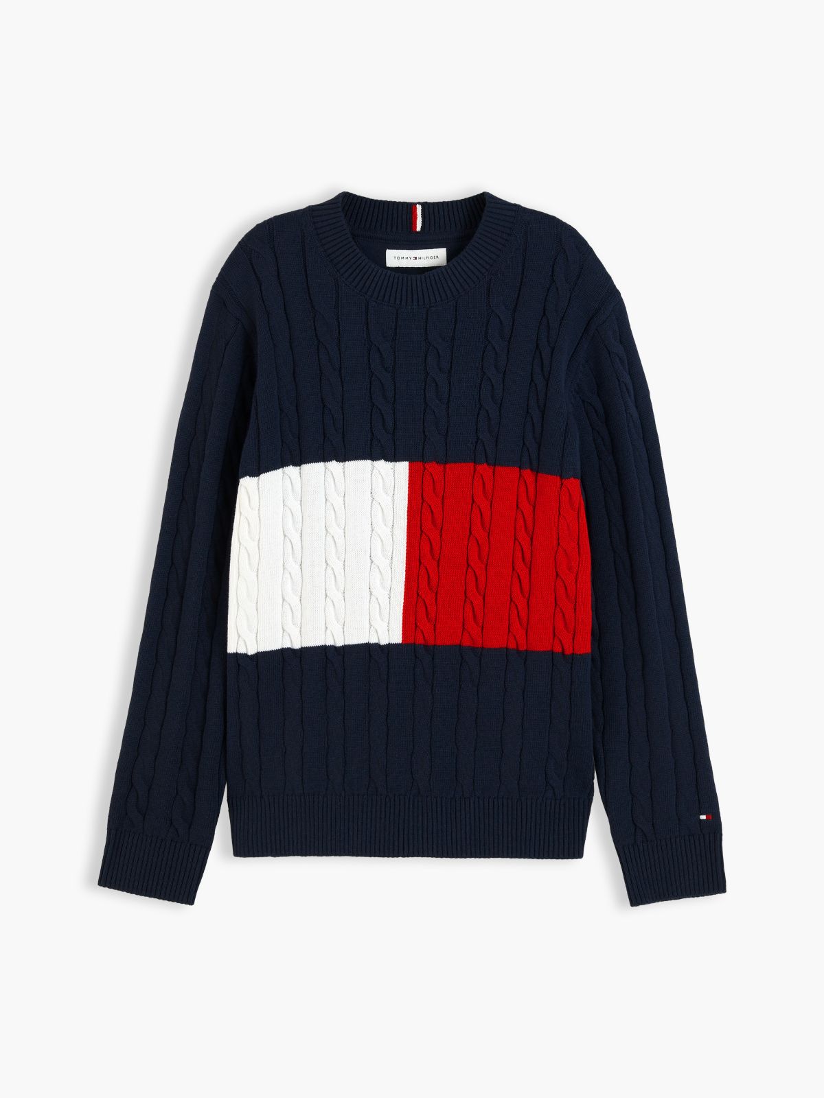 Cable Knit Crew Neck Jumper — Blue