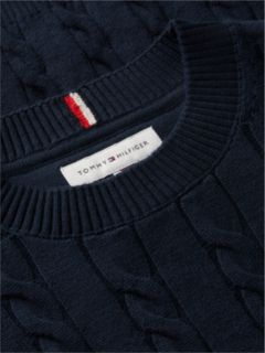 Cable Knit Crew Neck Jumper — Blue 6