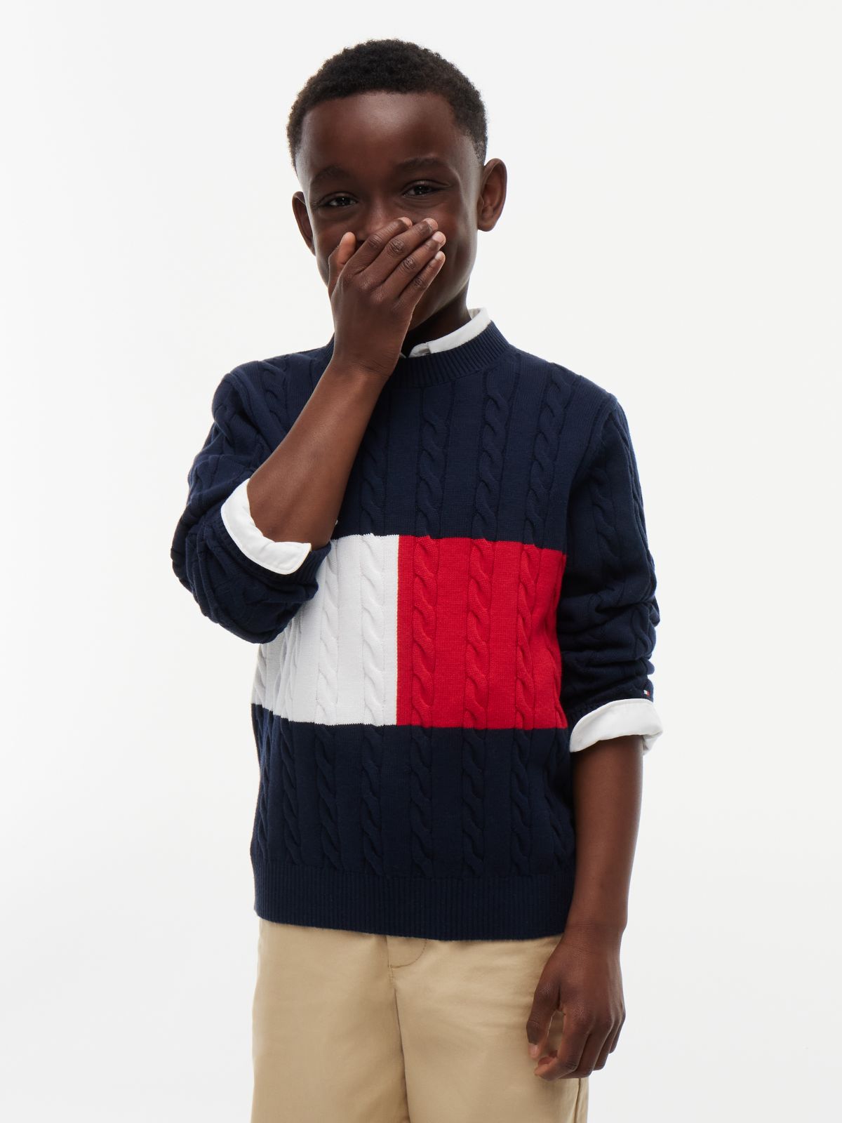 Cable Knit Crew Neck Jumper — Blue
