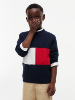 Cable Knit Crew Neck Jumper — Blue 1