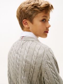 Cable Knit Crew Neck Jumper — Grey 2