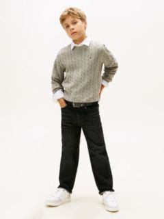 Cable Knit Crew Neck Jumper — Grey 3