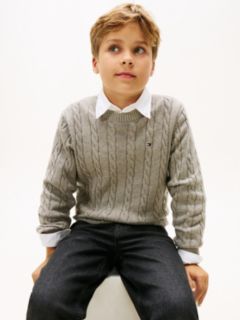 Cable Knit Crew Neck Jumper — Grey 4