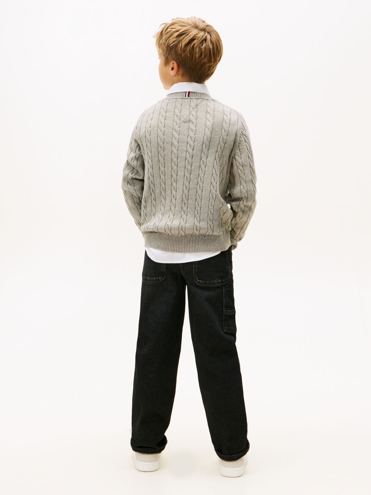 Cable Knit Crew Neck Jumper — Grey