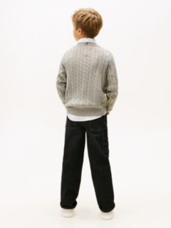 Cable Knit Crew Neck Jumper — Grey 5