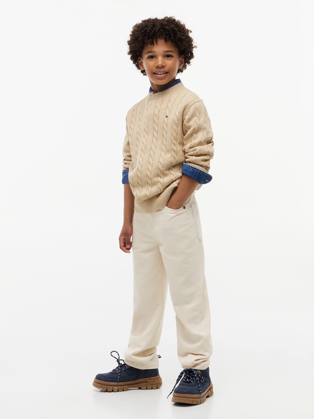 Cable Knit Crew Neck Jumper — Beige