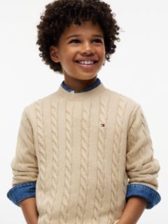 Cable Knit Crew Neck Jumper — Beige 3