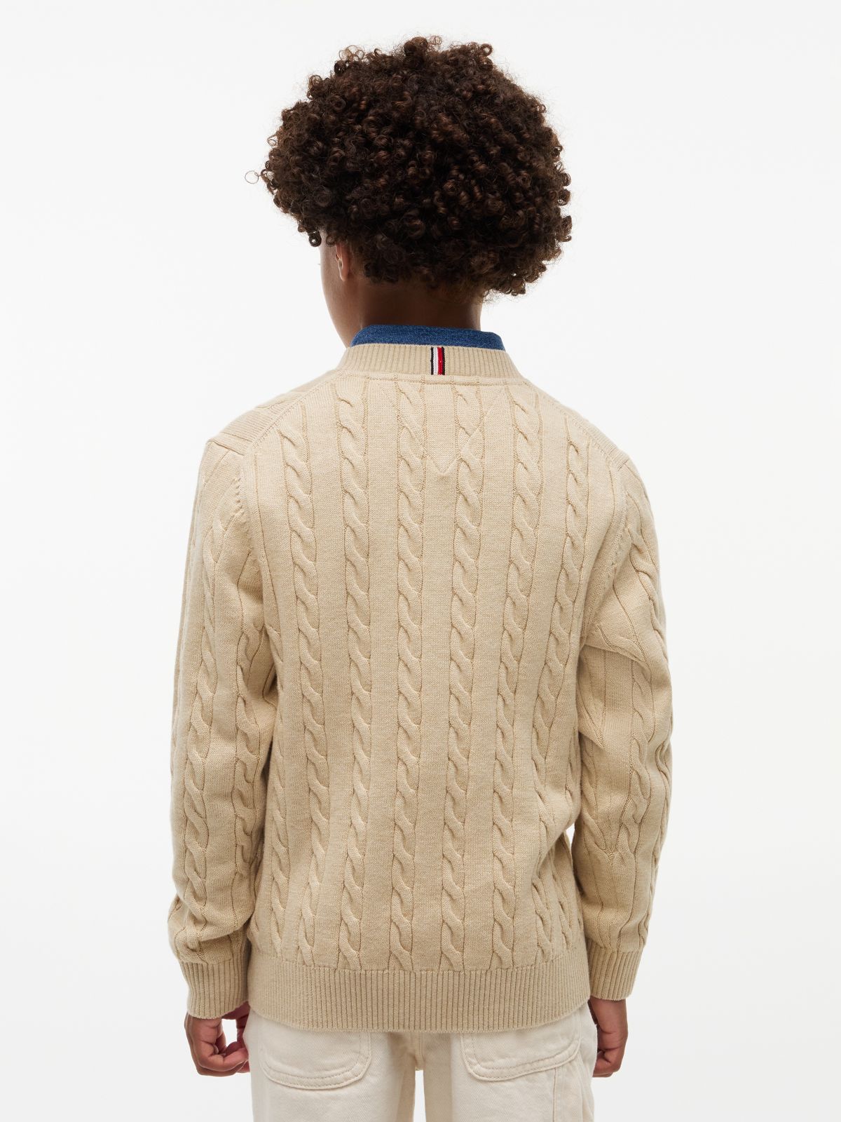 Cable Knit Crew Neck Jumper — Beige