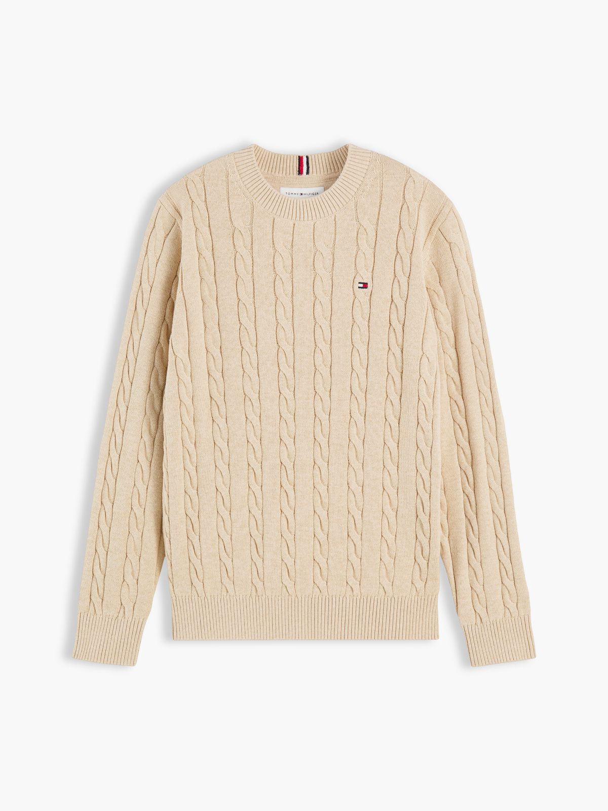 Cable Knit Crew Neck Jumper — Beige