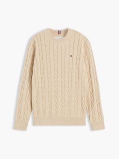 Cable Knit Crew Neck Jumper — Beige 5