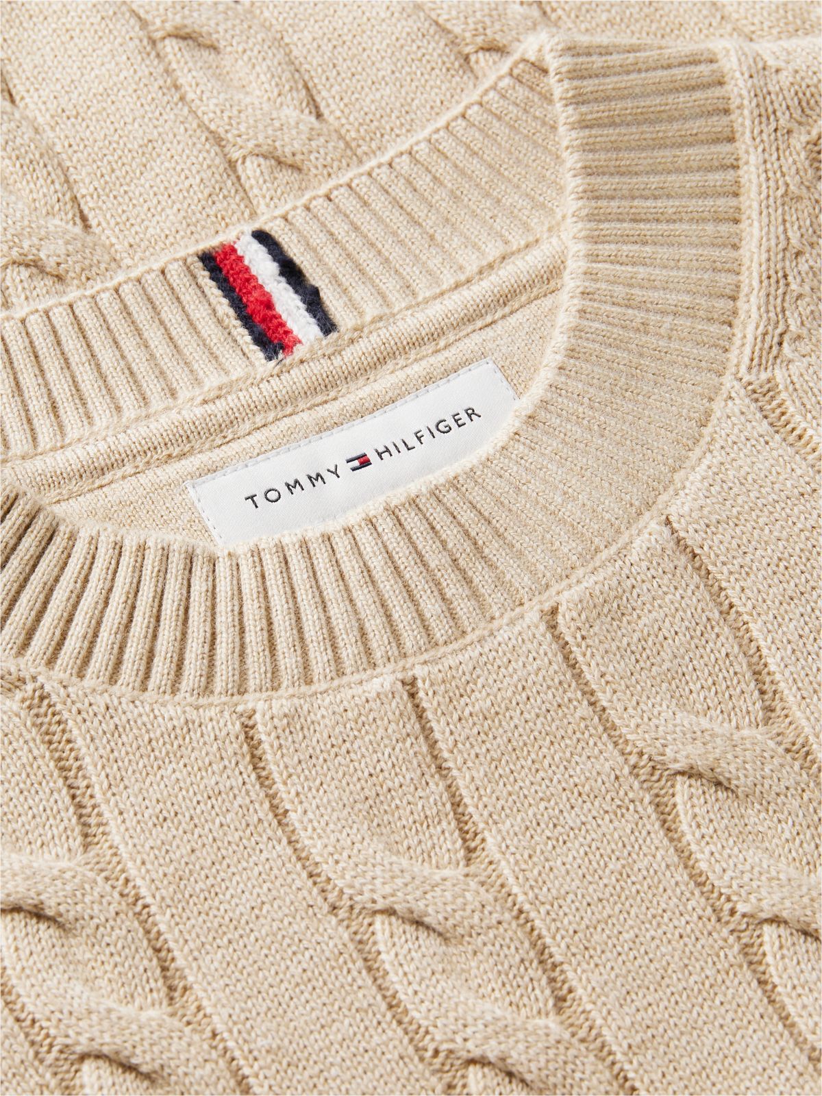 Cable Knit Crew Neck Jumper — Beige