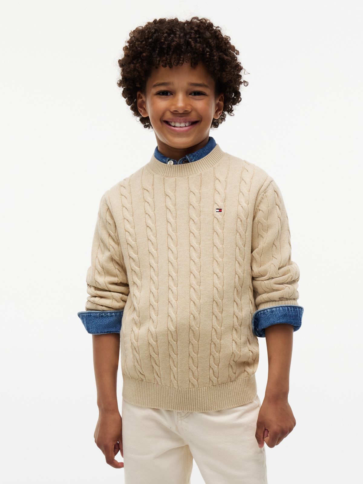 Cable Knit Crew Neck Jumper — Beige