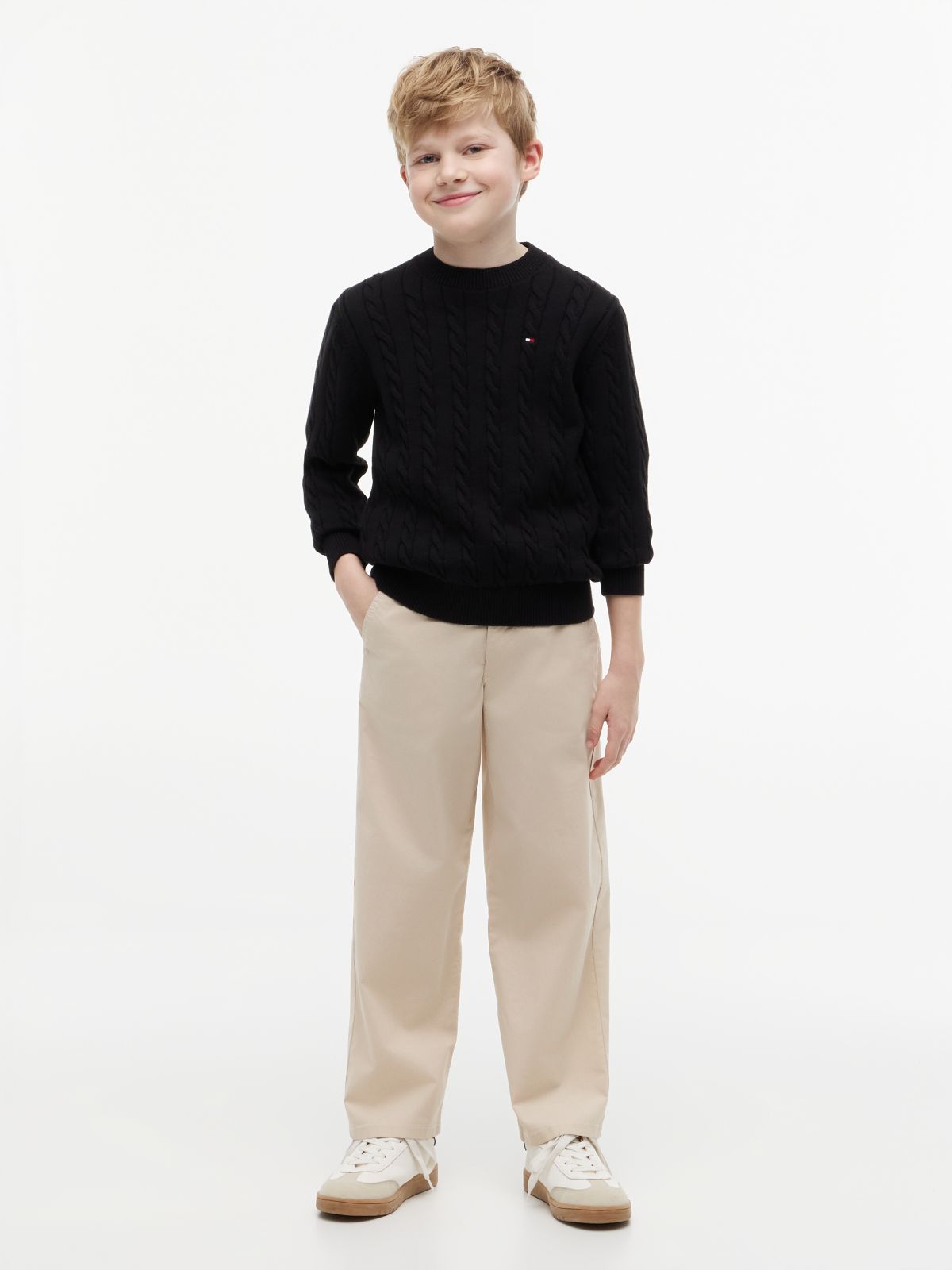 Cable Knit Crew Neck Jumper — Black