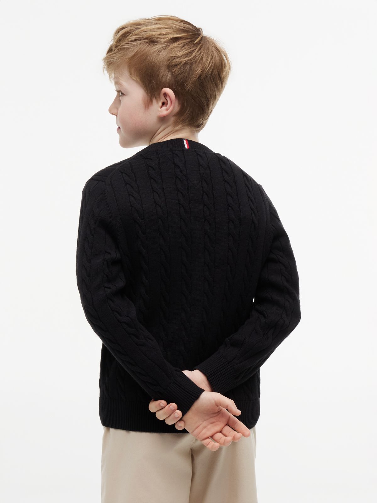 Cable Knit Crew Neck Jumper — Black