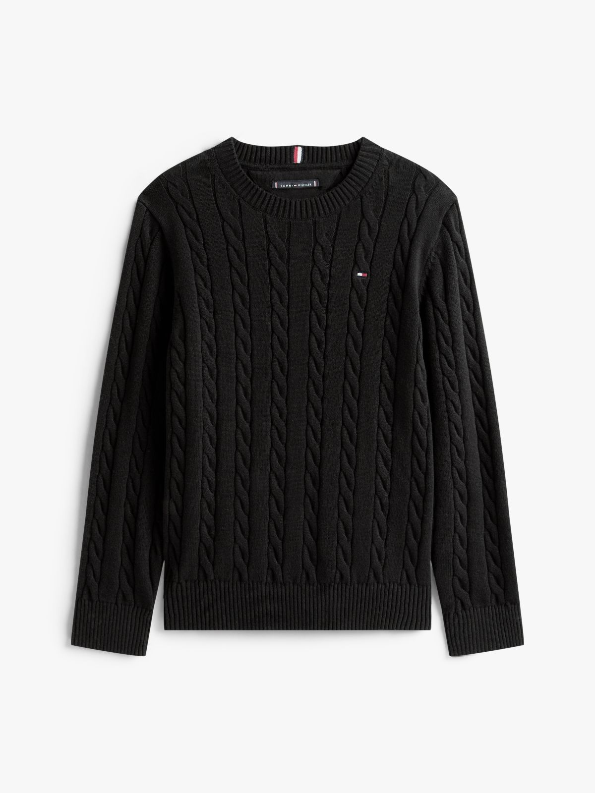 Cable Knit Crew Neck Jumper — Black