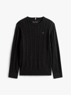 Cable Knit Crew Neck Jumper — Black 5