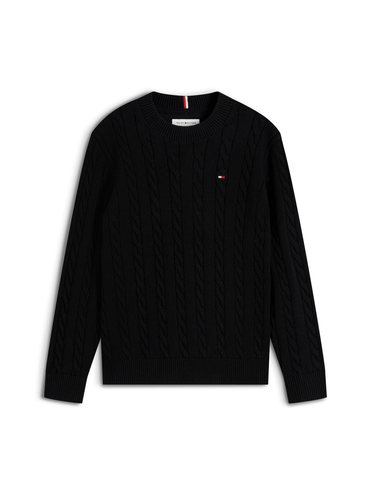 Cable Knit Crew Neck Jumper — Black