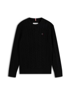 Cable Knit Crew Neck Jumper — Black 6