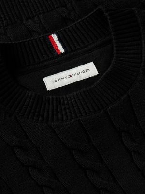 black essential cable knit crew neck jumper for boys tommy hilfiger