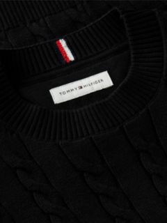 Cable Knit Crew Neck Jumper — Black 7