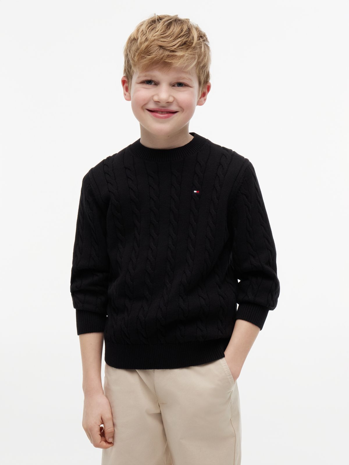 Cable Knit Crew Neck Jumper — Black