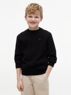 Cable Knit Crew Neck Jumper — Black 1