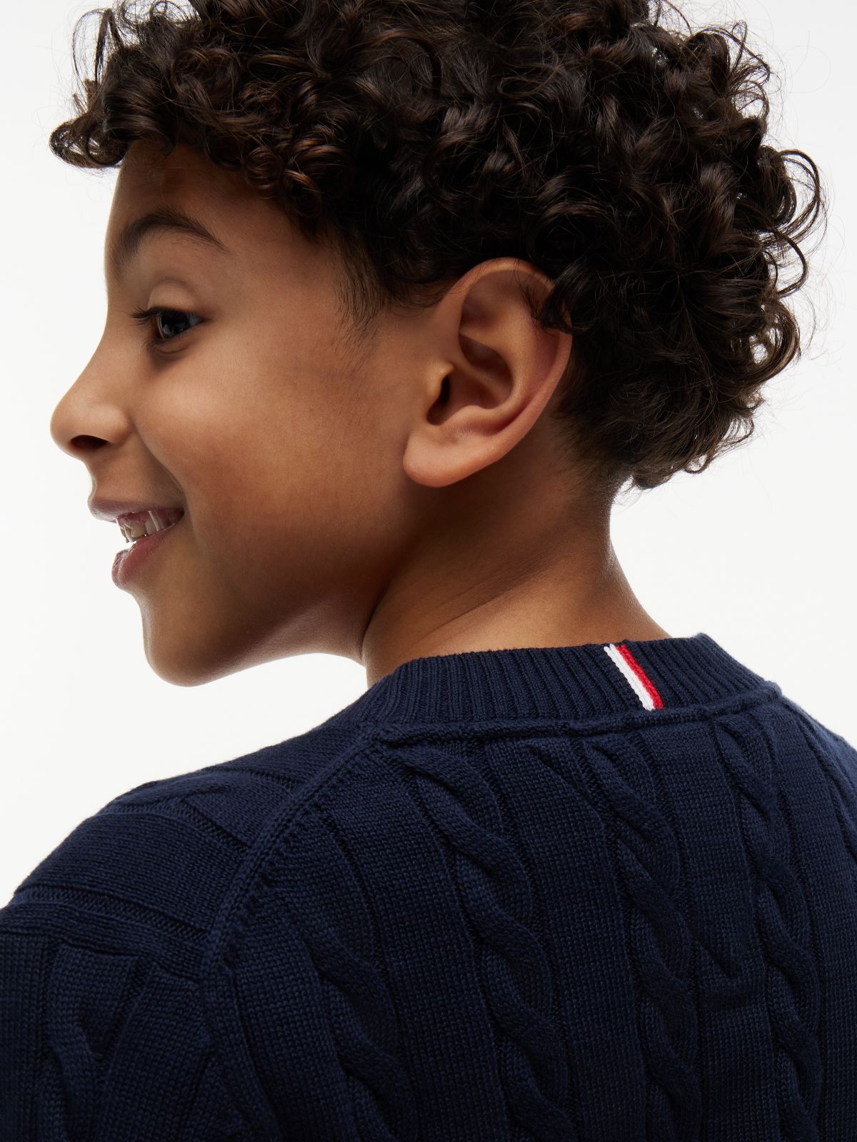 Cable Knit Crew Neck Jumper — Blue