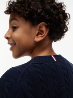 Cable Knit Crew Neck Jumper — Blue 3