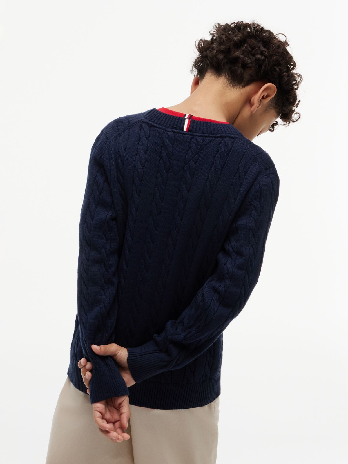 Cable Knit Crew Neck Jumper — Blue