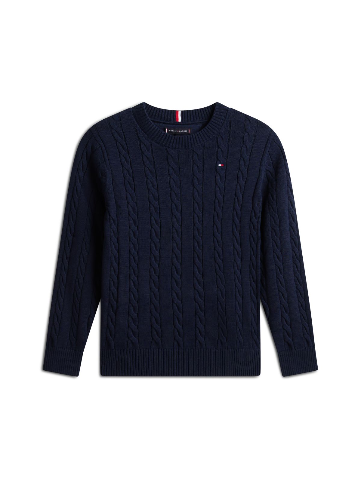 Cable Knit Crew Neck Jumper — Blue