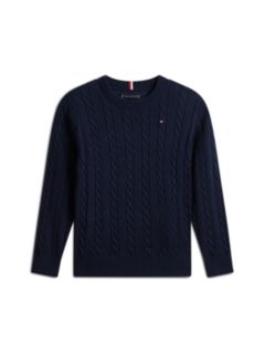 Cable Knit Crew Neck Jumper — Blue 5