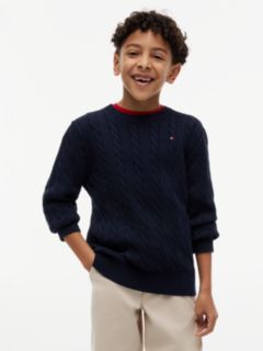 Cable Knit Crew Neck Jumper — Blue 1