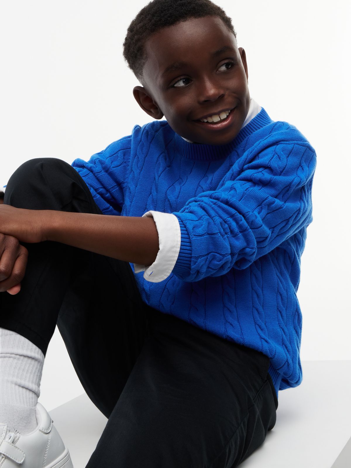 Cable Knit Crew Neck Jumper — Blue
