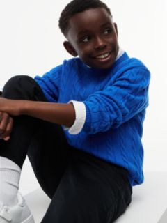 Cable Knit Crew Neck Jumper — Blue 3