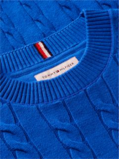 Cable Knit Crew Neck Jumper — Blue 6