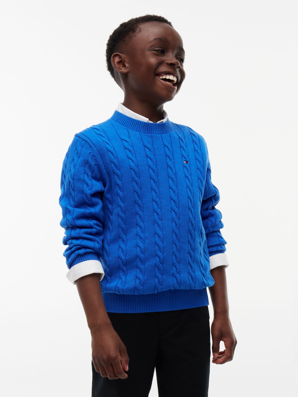 Cable Knit Crew Neck Jumper — Blue
