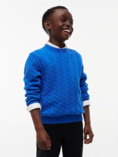 Cable Knit Crew Neck Jumper — Blue 1